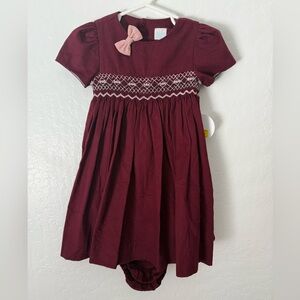 Brand New Edgehill Collection Burgundy Velvet Smock Dress – Girls’ Size 24mo